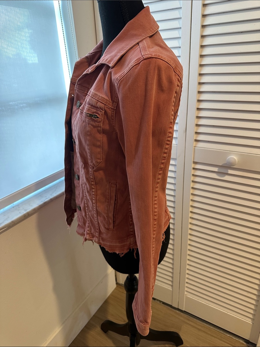 7 For All Mankind Distressed Rust-Colored Denim Jacket - Picture 3 of 6